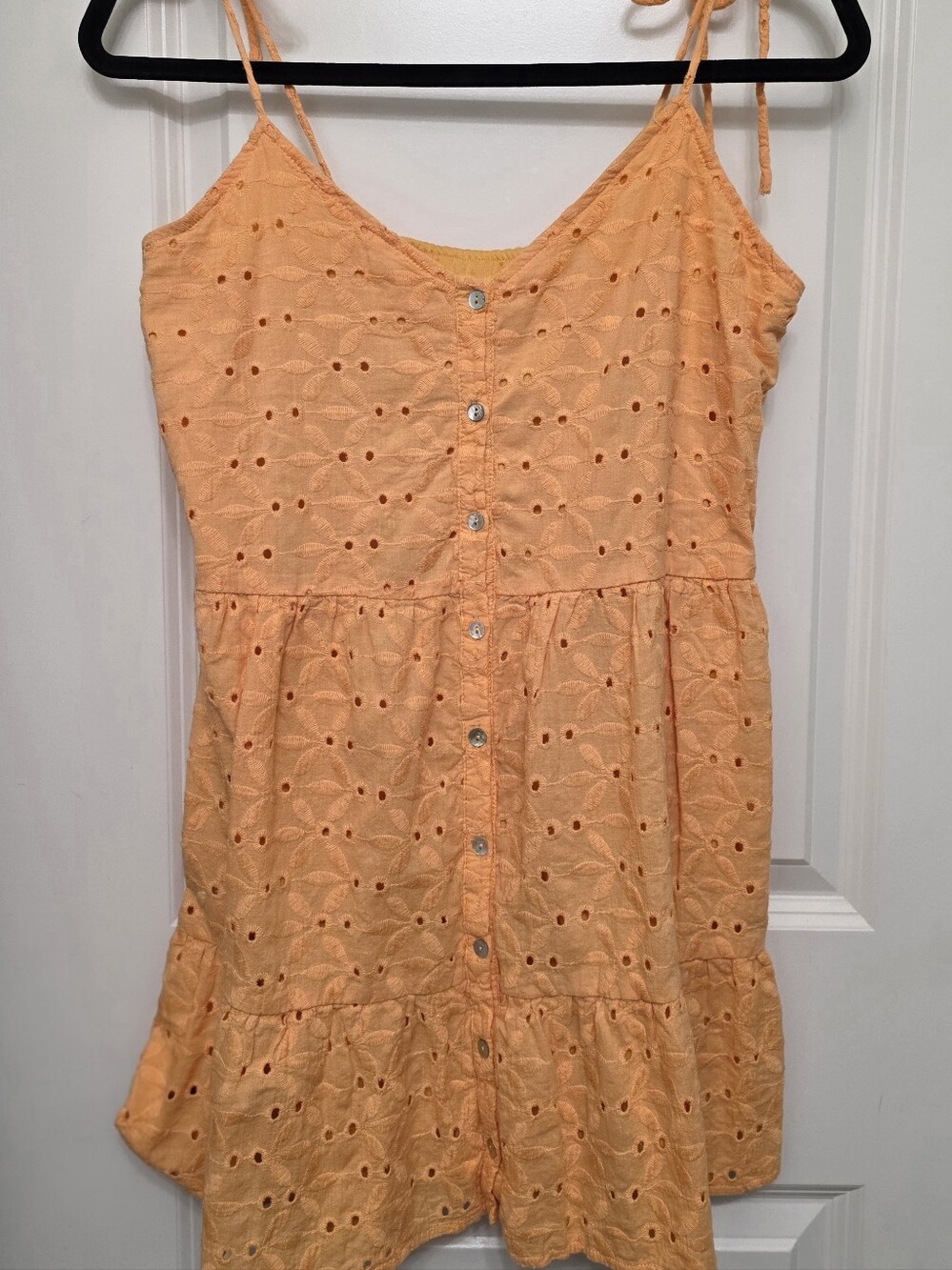 Eyelet Button-Front Tie-Strap Sundress